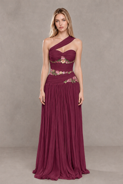 BOLODOO Desert Rose One-Shoulder Floral Applique A-Line Evening Dress - Desert Rose - Desert Rose_1