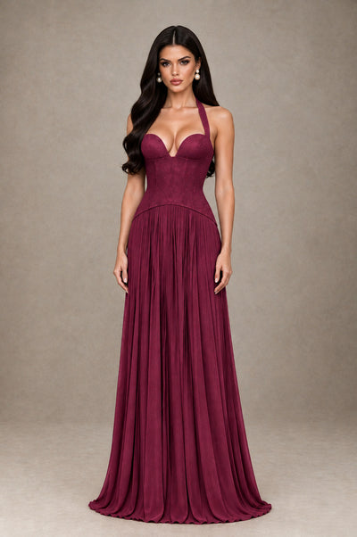 BOLODOO Desert Rose Halter Corset Pleated A-Line Evening Dress - Desert Rose - Desert Rose_1