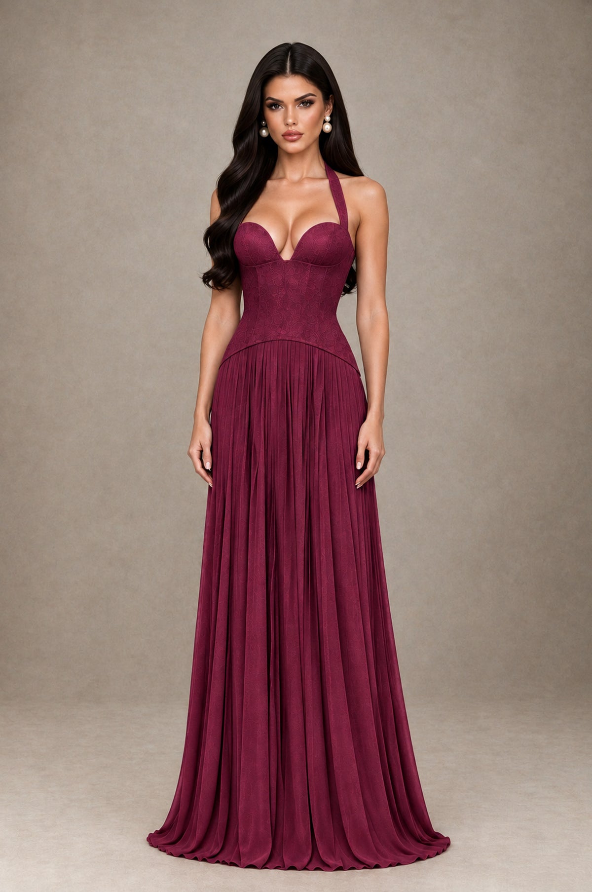 BOLODOO Desert Rose Halter Corset Pleated A-Line Evening Dress - Desert Rose - Desert Rose_1
