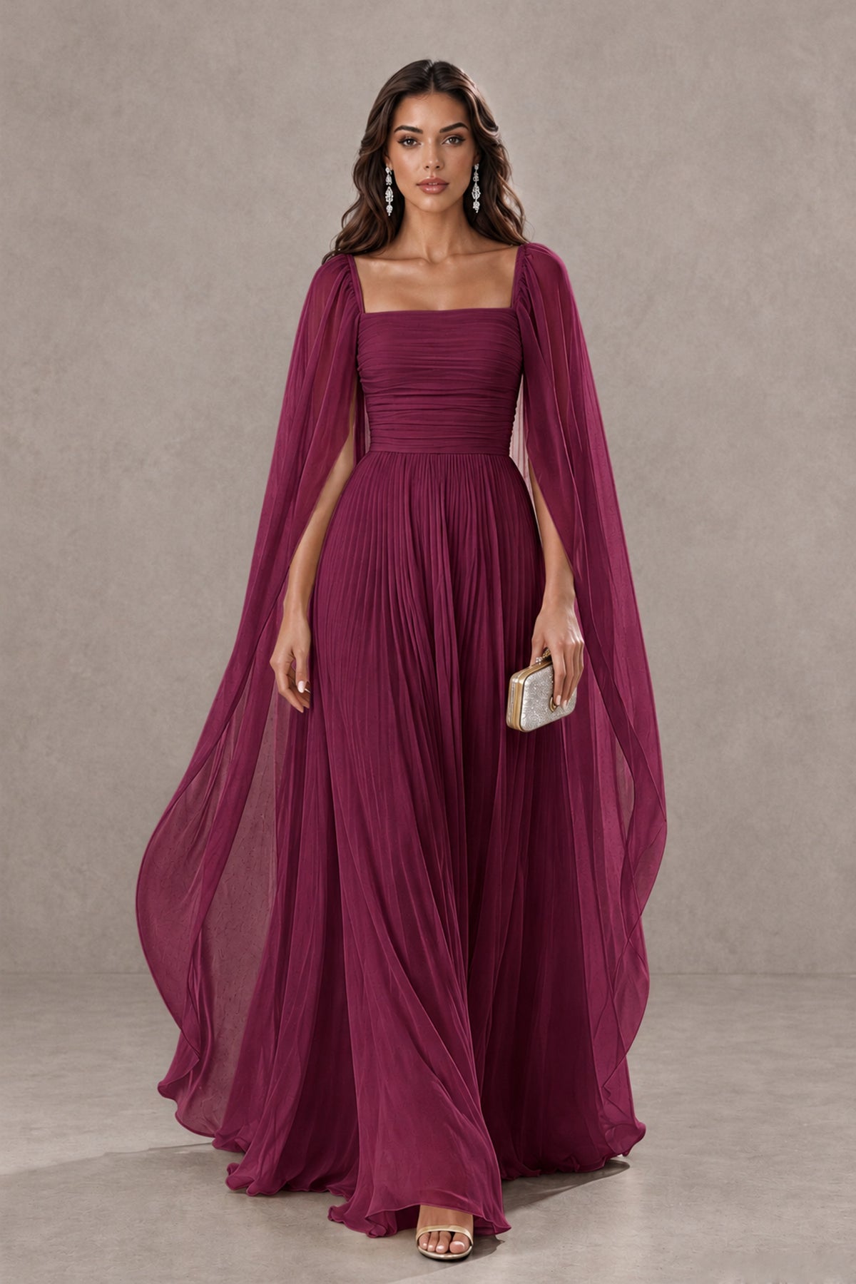 BOLODOO Desert Rose Square Neck Cape Sleeve A-Line Evening Dress - Desert Rose - Desert_Rose_1