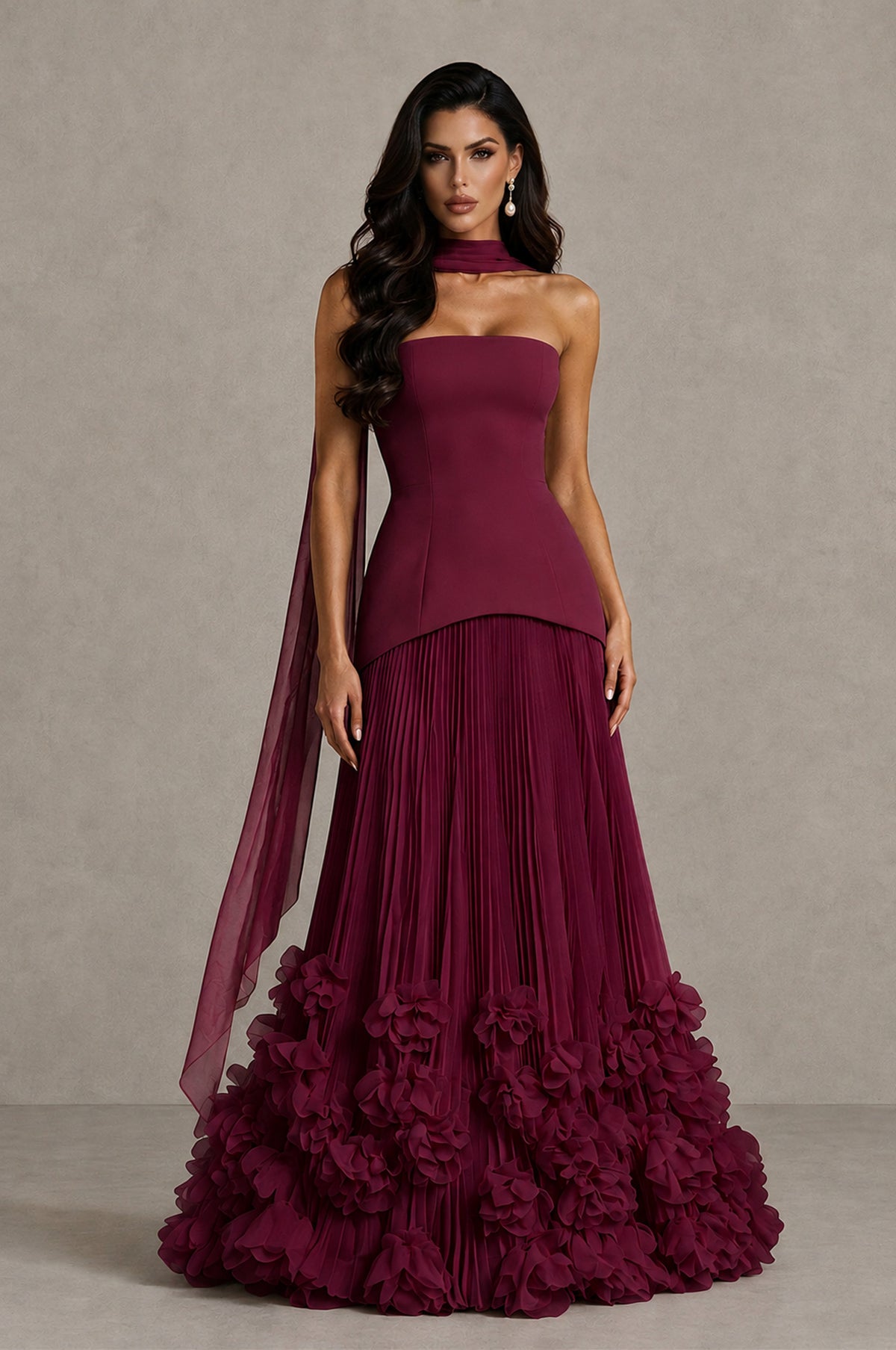 BOLODOO Desert Rose Strapless Pleated Floral Hem Evening Gown - Desert Rose - Desert Rose_1