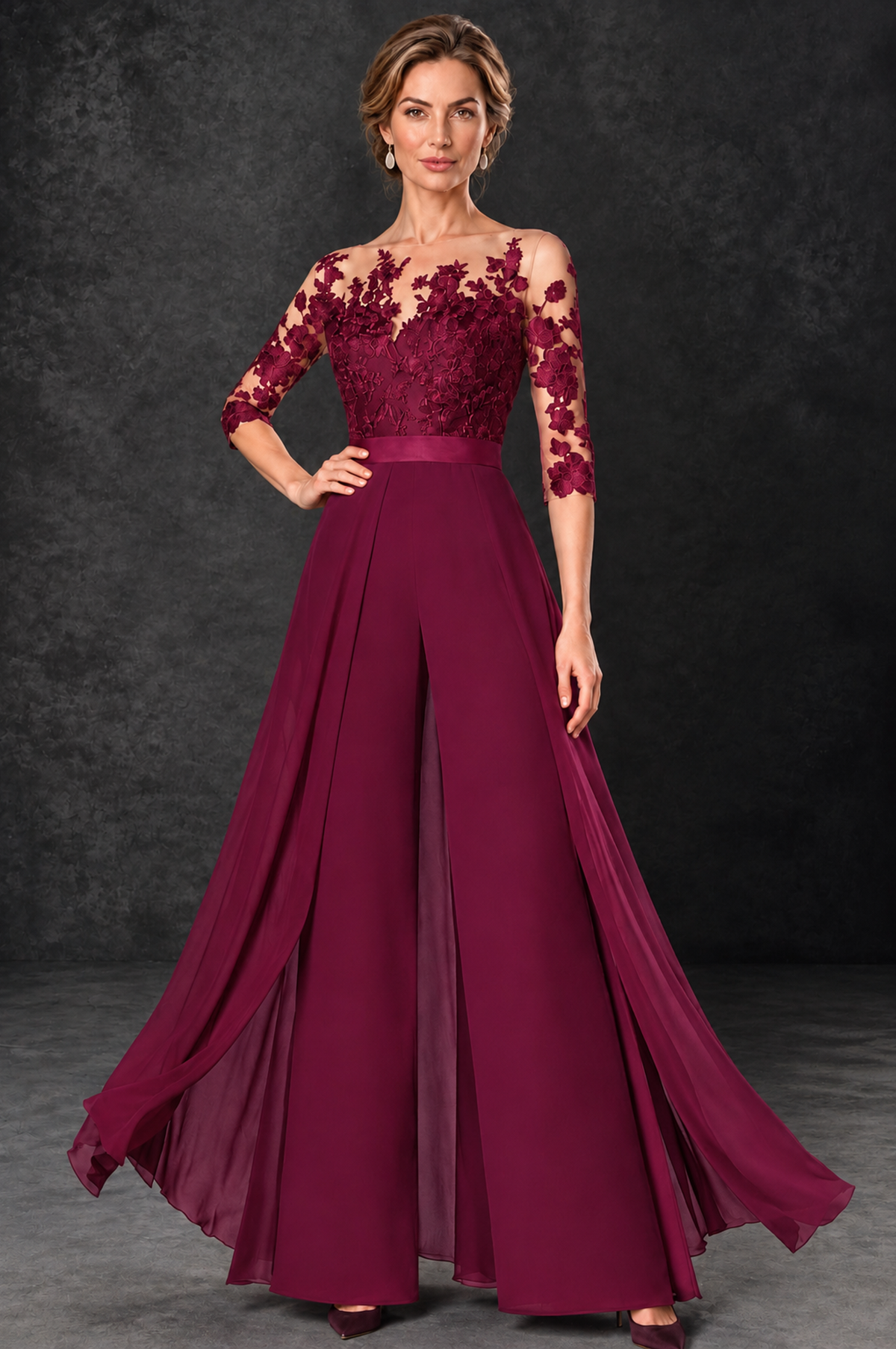 BOLODOO Desert Rose Lace Wide-Leg Jumpsuit with Three-Quarter Sleeves - Desert Rose - Desert_Rose_1