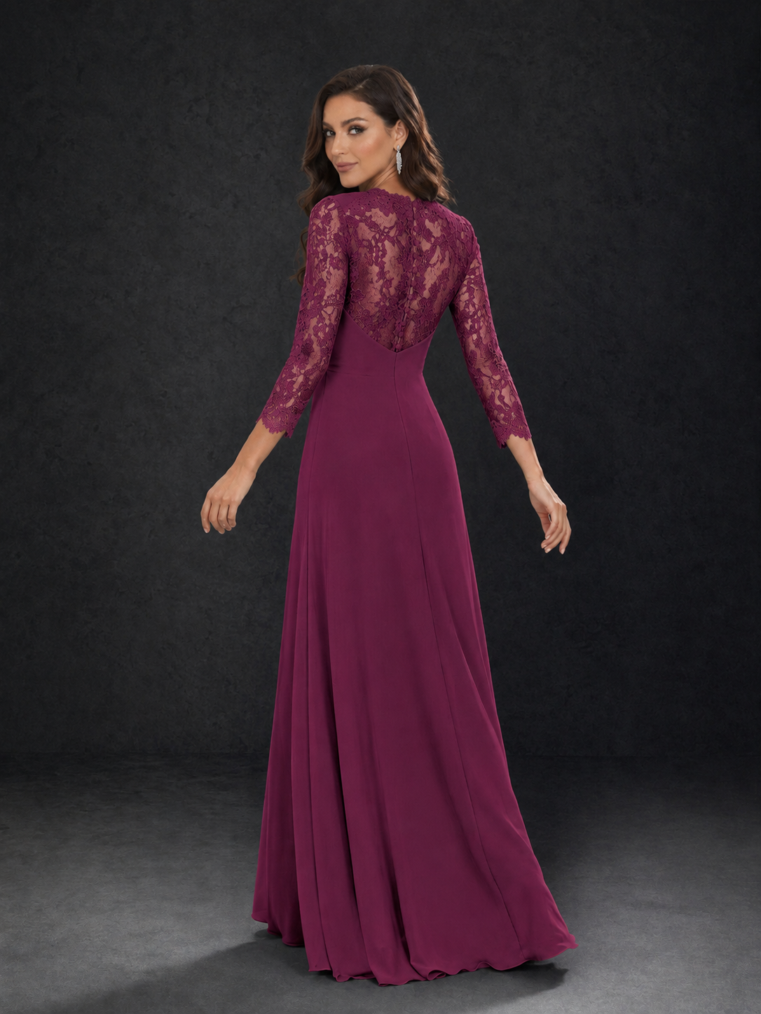 BOLODOO Desert Rose Lace Sleeve V-Neck Floral Waist Chiffon A-Line Maxi Dress - Desert Rose