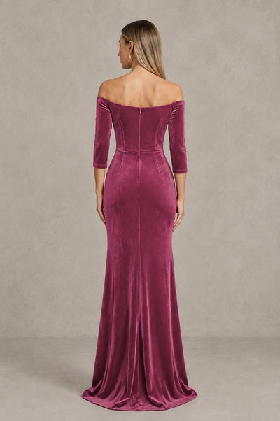 BOLODOO Desert Rose Off-Shoulder Velvet Evening Dress with High Slit - Desert Rose - Desert_Rose_2