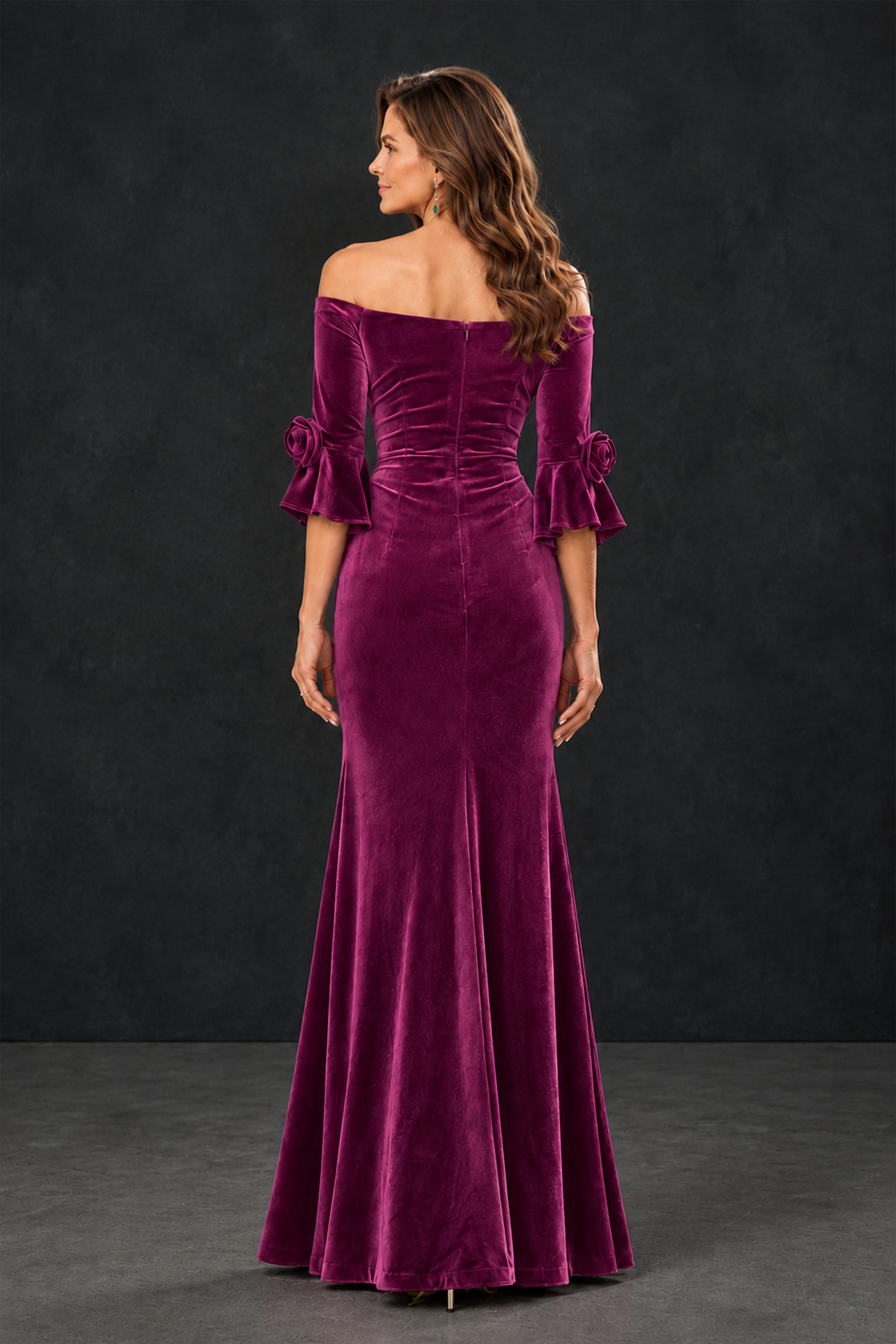 BOLODOO Desert Rose Velvet Mother of the Bride Dress with Rosette Sleeves - Desert Rose - Desert_Rose_2