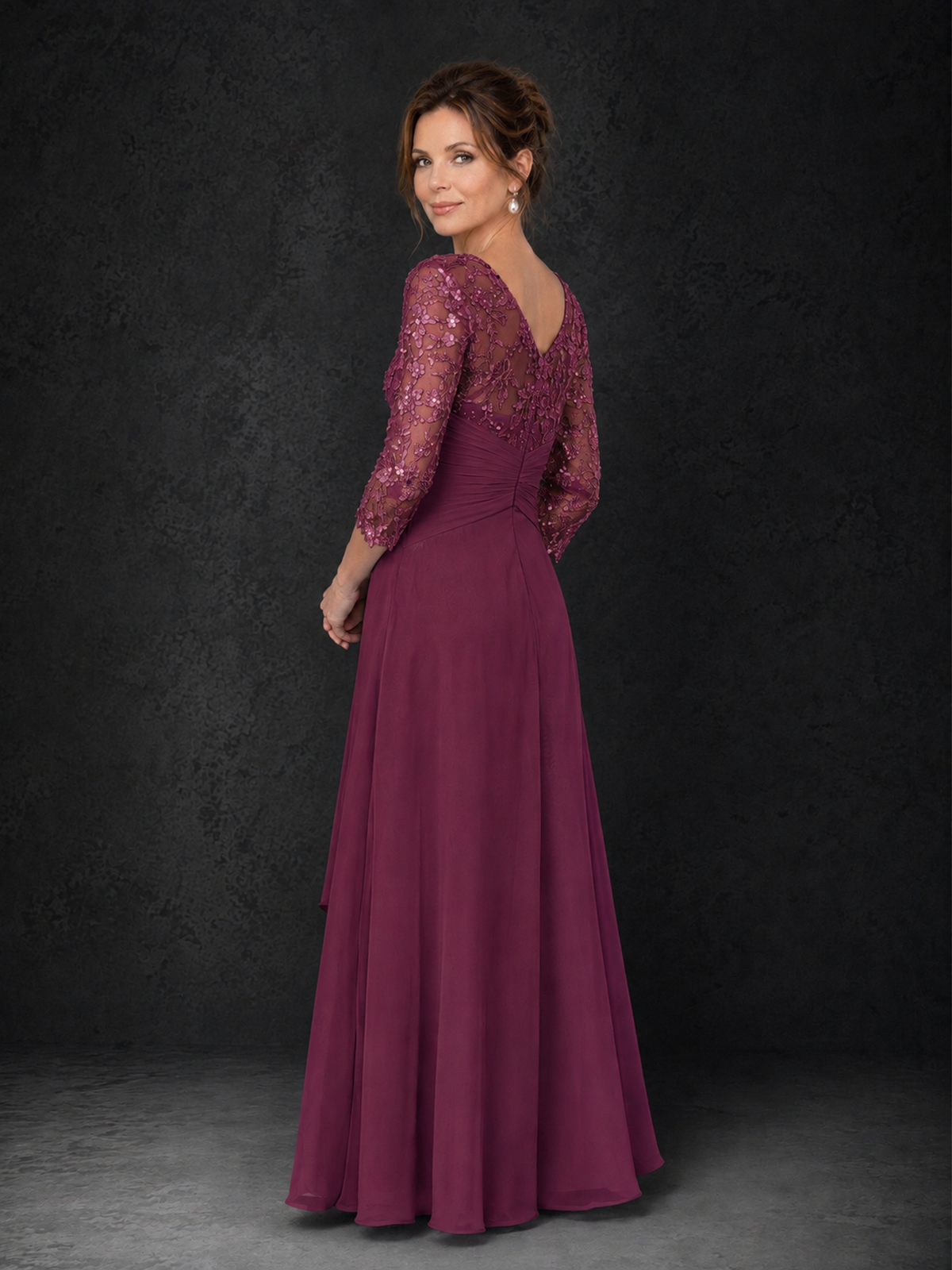 BOLODOO Desert Rose Sequin Lace & Chiffon Tea-Length Mother of the Bride Dress with 3/4 Sleeves - Desert Rose