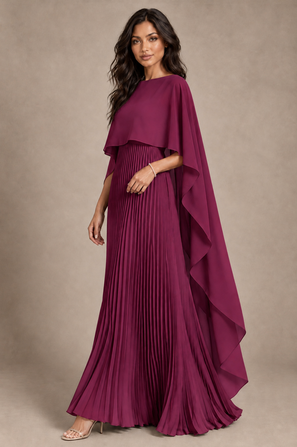 BOLODOO Desert Rose Pleated Cape A-Line Evening Dress - Desert Rose - Desert_Rose_2