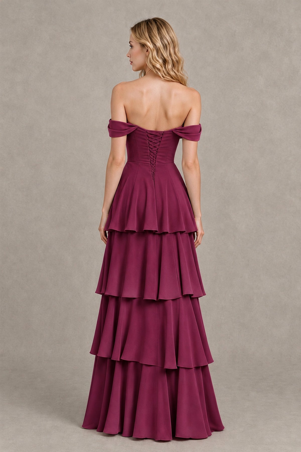 BOLODOO Desert Rose Off-the-Shoulder Tiered A-Line Evening Bridesmaid Dress - Desert Rose - Desert Rose_2