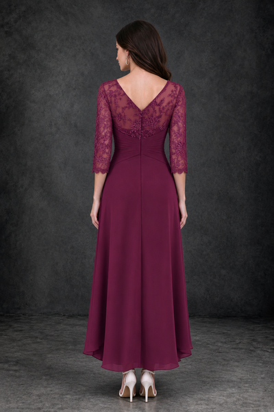 BOLODOO Desert Rose Sequin Lace & Chiffon Tea-Length Mother of the Bride Dress with 3/4 Sleeves - Desert Rose - Desert_Rose_2