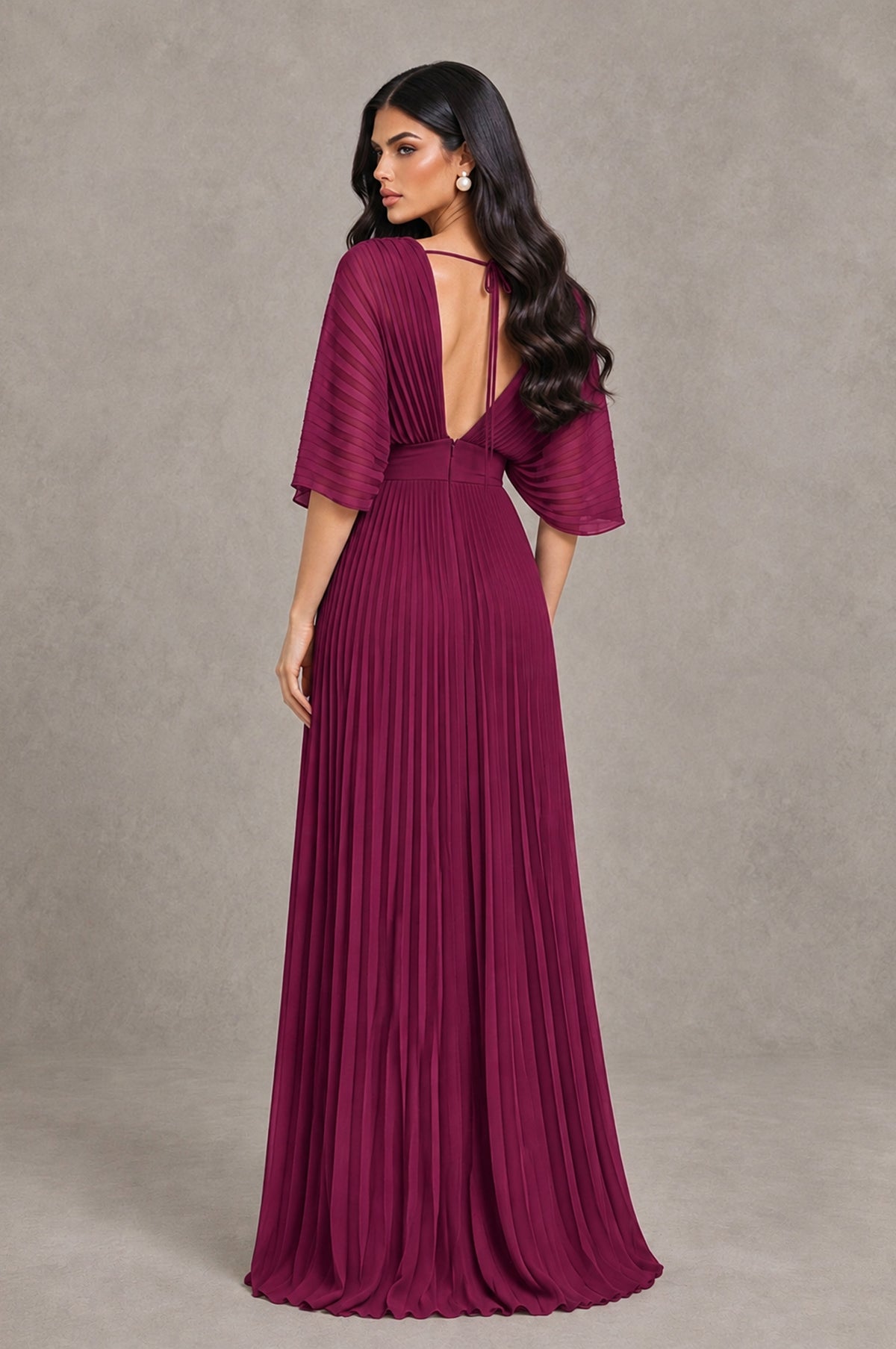 BOLODOO Desert Rose V-Neck Pleated Flutter Sleeve Formal Dress - Desert Rose - Desert Rose_2