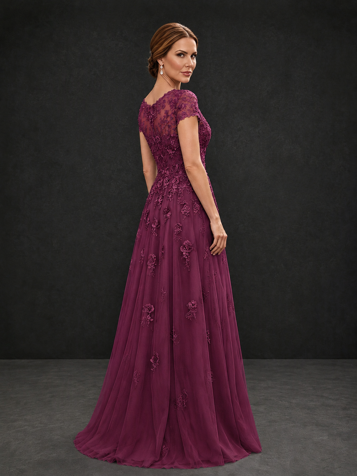 BOLODOO Desert Rose Cap Sleeve Lace Appliqué A-Line Formal Gown | Mother of the Bride Dress - Desert Rose - Desert Rose_2