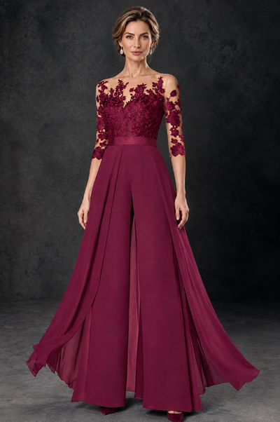 BOLODOO Desert Rose Lace Wide-Leg Jumpsuit with Three-Quarter Sleeves - Desert Rose - Desert_Rose_2