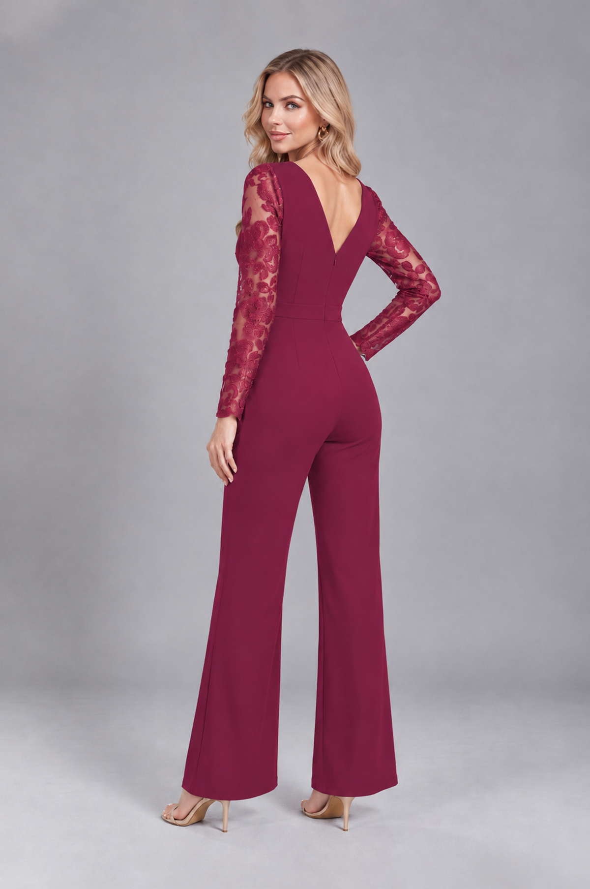 BOLODOO Desert Rose Lace Long-Sleeve V-Neck Mother Pant Suit - Desert Rose - Desert Rose_2