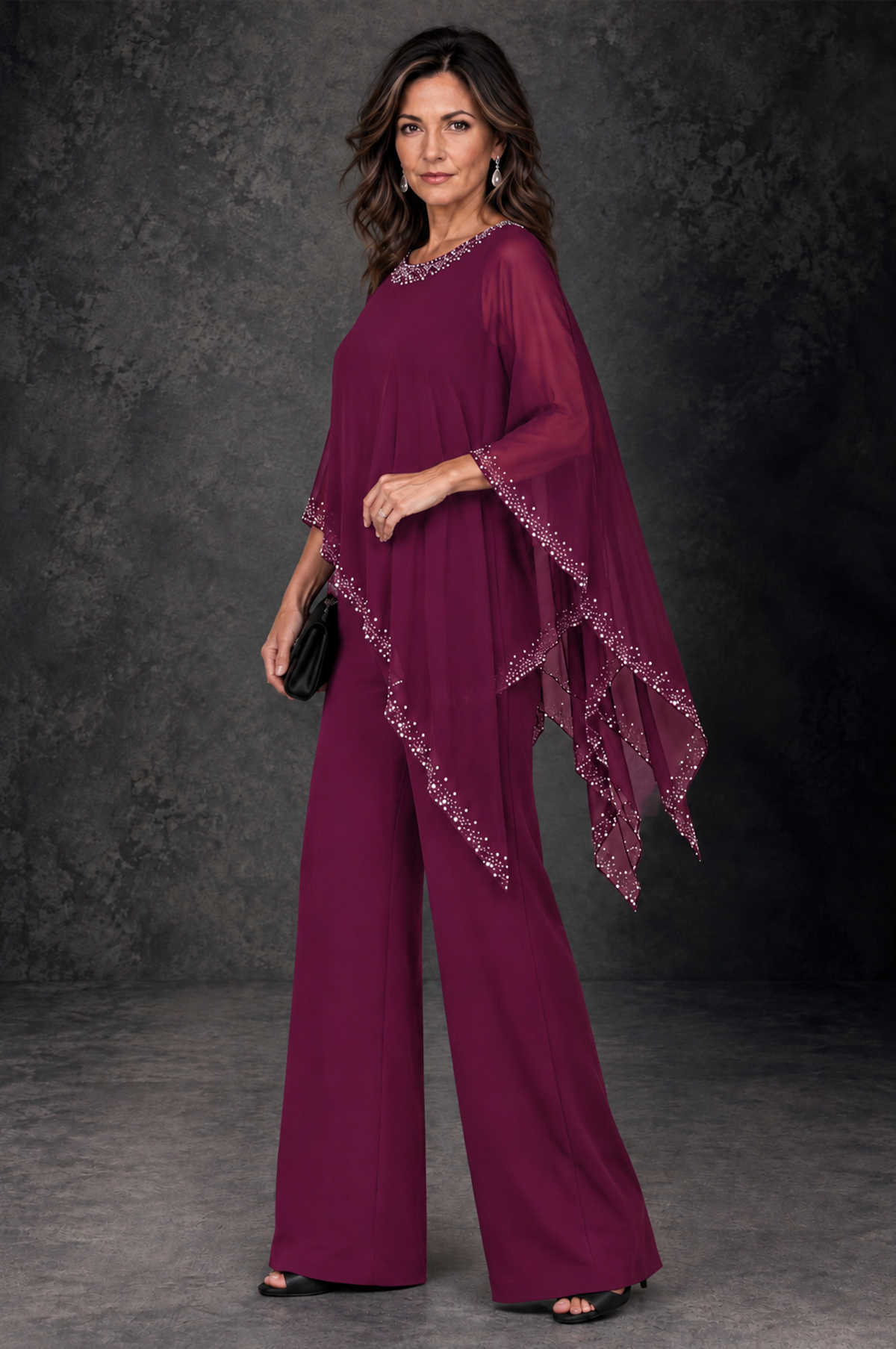 BOLODOO Desert Rose Embellished Cape Mother of the Bride Pantsuit - Desert Rose - Desert_Rose_2