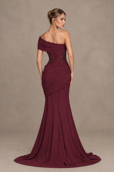 BOLODOO Desert Rose One-Shoulder Sequin Embroidered Ruched Mermaid Gown with Train - Desert Rose - Desert Rose_2