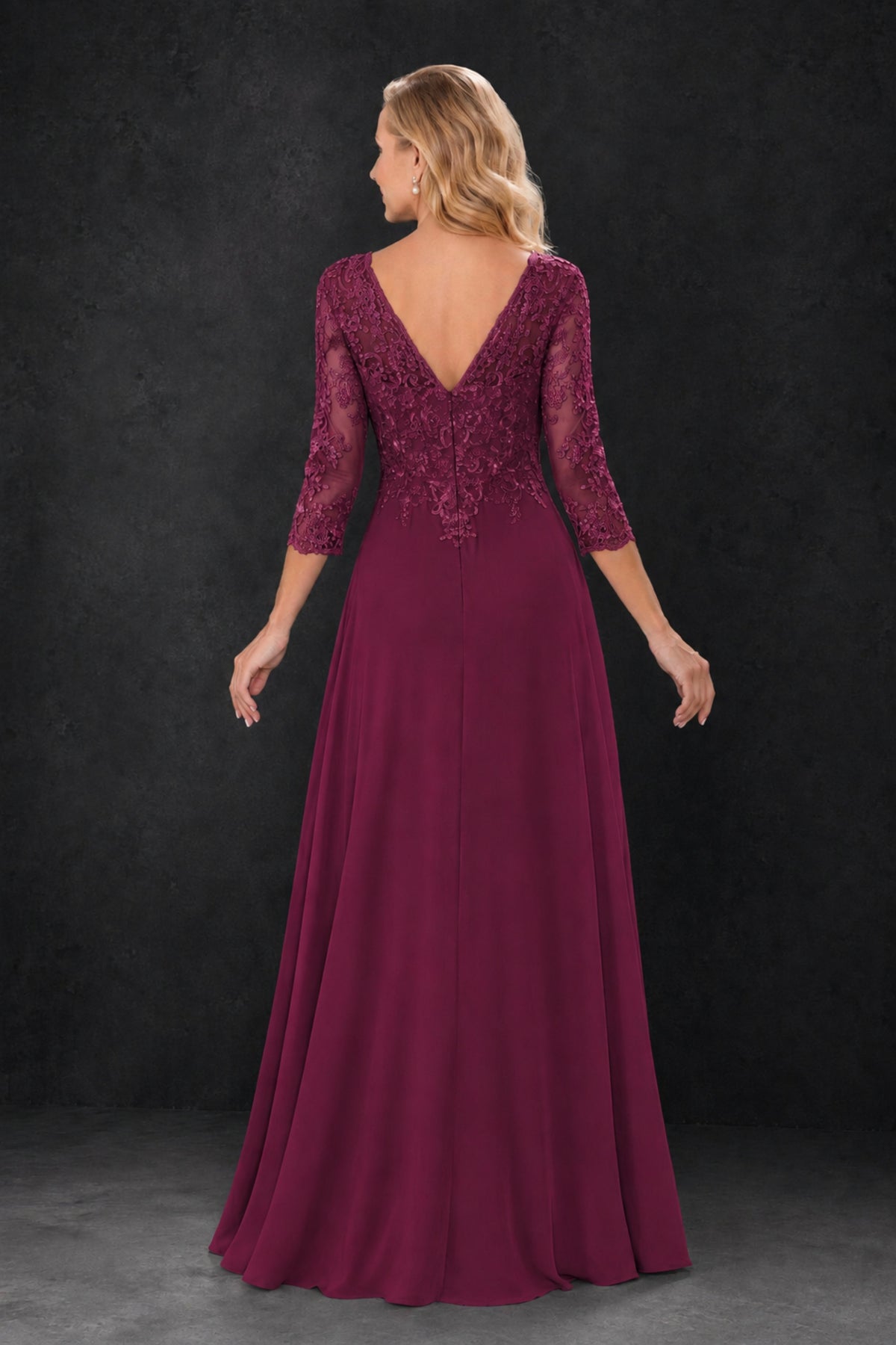 BOLODOO Desert Rose Lace Embroidered Mother of the Bride Dress with 3/4 Sleeves - Desert Rose