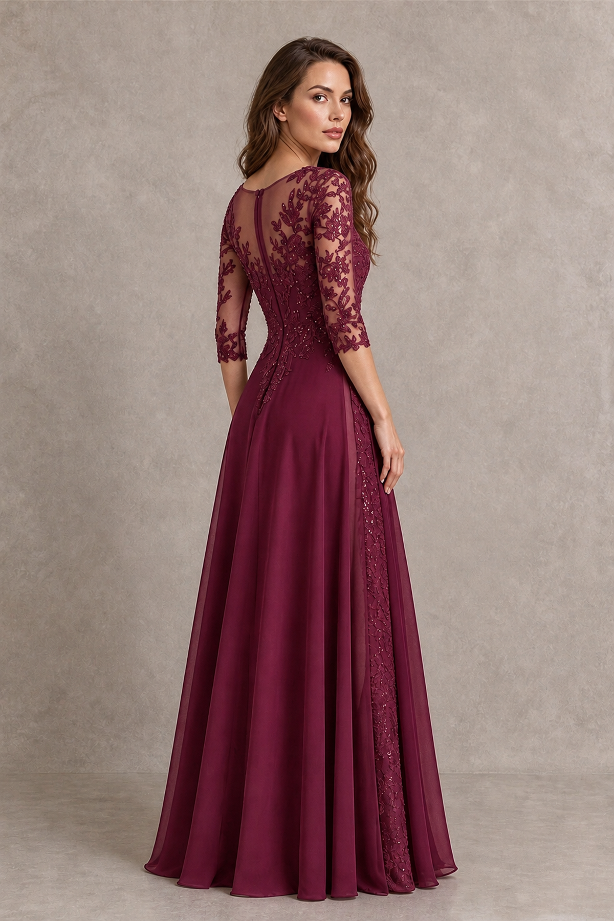BOLODOO Midnight Desert Rose Beaded Lace Appliqué Chiffon A-Line Gown | Mother of the Bride & Formal Evening Dress - Desert Rose - Desert Rose_2