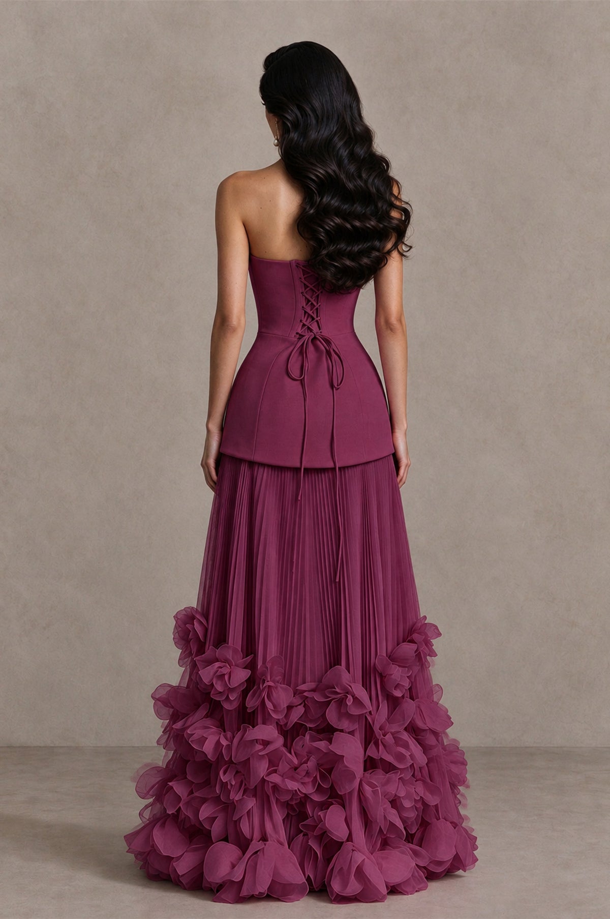 BOLODOO Desert Rose Strapless Pleated Floral Hem Evening Gown - Desert Rose - Desert Rose_2