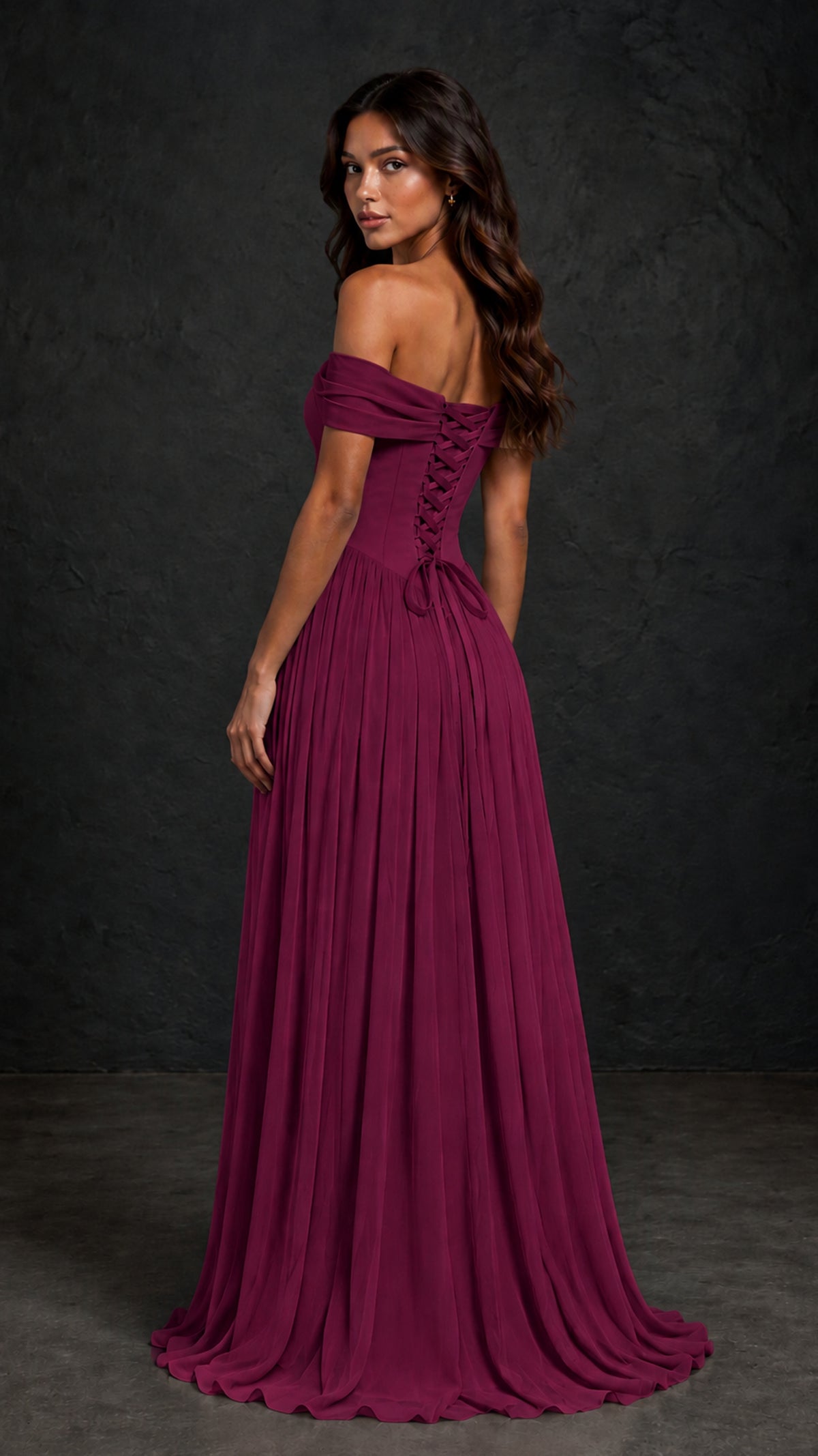 BOLODOO Desert Rose Off-Shoulder Sweetheart Corset Pleated Chiffon Maxi Dress - Desert Rose