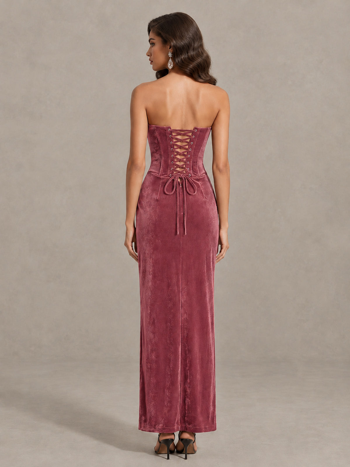 BOLODOO Desert Rose Strapless Velvet Cocktail Maxi Dress - Desert Rose - Desert Rose_2