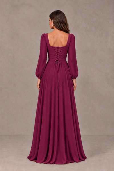 BOLODOO Desert Rose Square Neck Long Sleeve A-Line Bridesmaid Dress - Desert Rose - Desert Rose_2