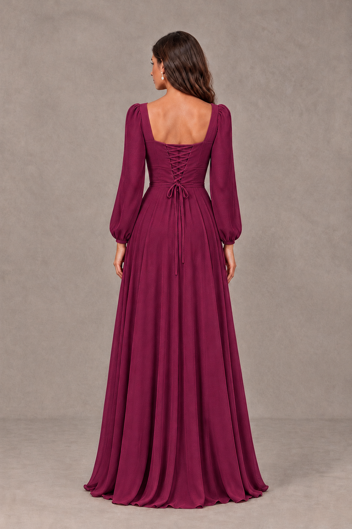 BOLODOO Desert Rose Square Neck Long Sleeve A-Line Bridesmaid Dress - Desert Rose - Desert Rose_2