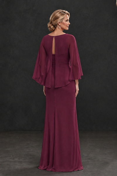 BOLODOO Desert Rose Cape Sleeve Mother of the Bride Dress with Ruched Waist - Desert Rose - Desert Rose_2