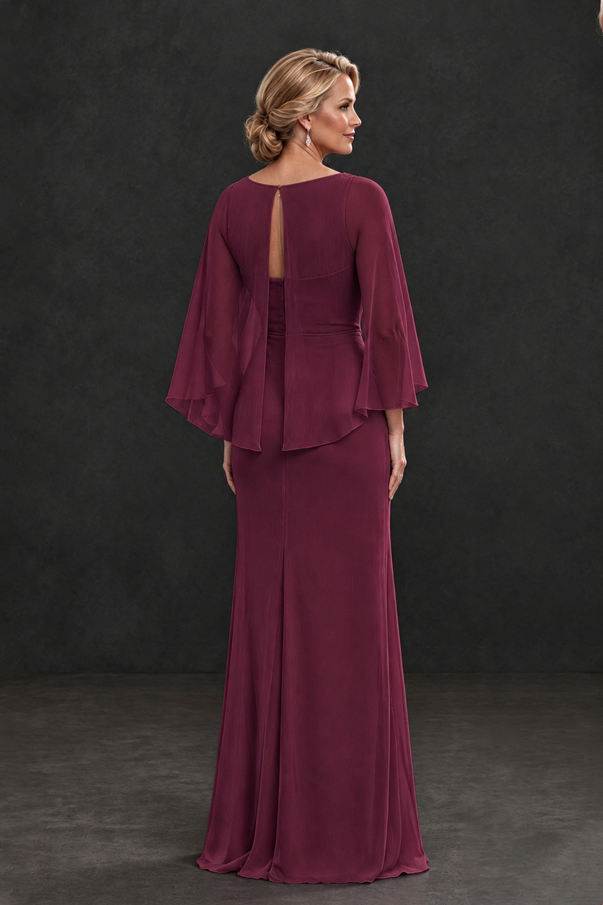 BOLODOO Desert Rose Cape Sleeve Mother of the Bride Dress with Ruched Waist - Desert Rose - Desert Rose_2