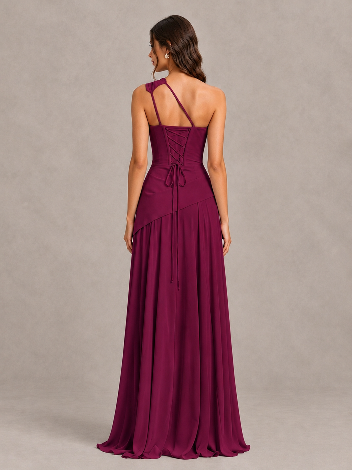 BOLODOO Desert Rose One-Shoulder Lace-Up Back Bridesmaid Dress - Desert Rose - Desert Rose_2