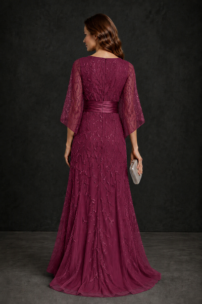 BOLODOO Desert Rose Bateau Neck Bell Sleeve Sequin Embroidered Satin Waist A-Line Maxi Dress - Desert Rose - Desert_Rose_2