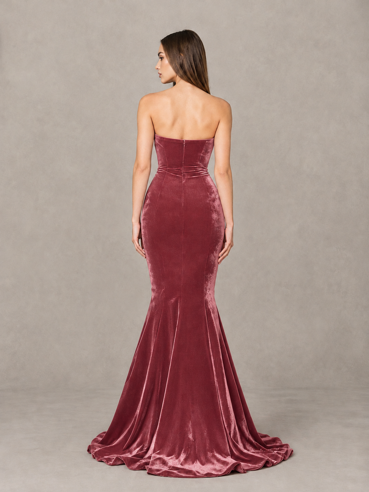 BOLODOO Desert Rose Strapless Sweetheart Velvet-Look Mermaid Evening Dress - Desert Rose - Desert Rose_2