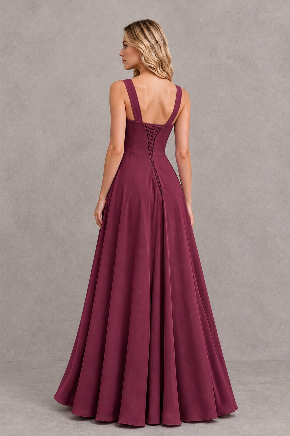 BOLODOO Desert Rose Square Neck Ruffle A-Line Bridesmaid Dress with Slit - Desert Rose - Desert Rose_2