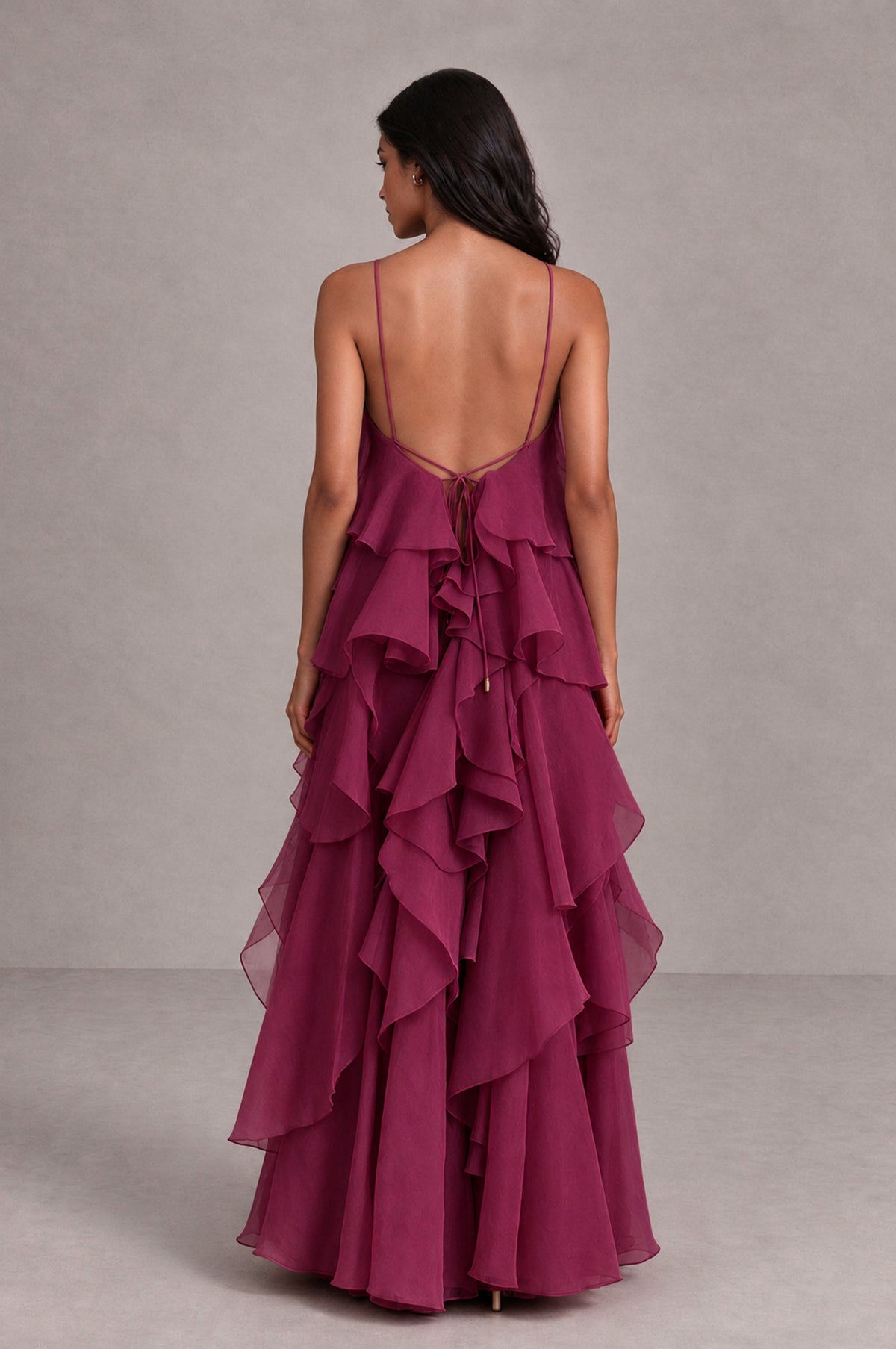 BOLODOO Desert Rose Cascading Ruffle Rosette Open-Back Maxi Dress - Desert Rose - Desert Rose_2