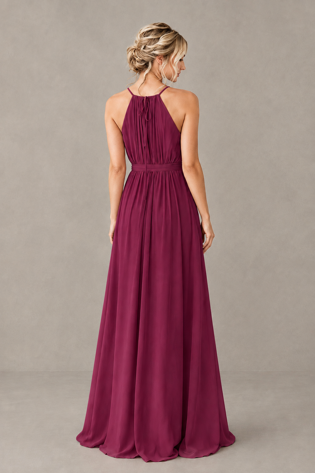 BOLODOO Desert Rose Halter Chiffon Bridesmaid Dress with High Slit - Desert Rose
