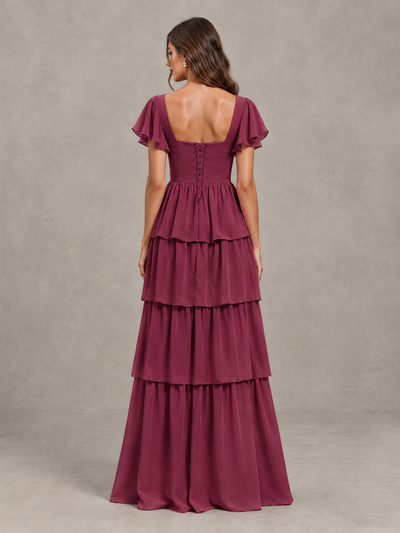 BOLODOO Desert Rose Flutter Sleeve Tiered Maxi Bridesmaid Dress - Desert Rose - Desert Rose_2