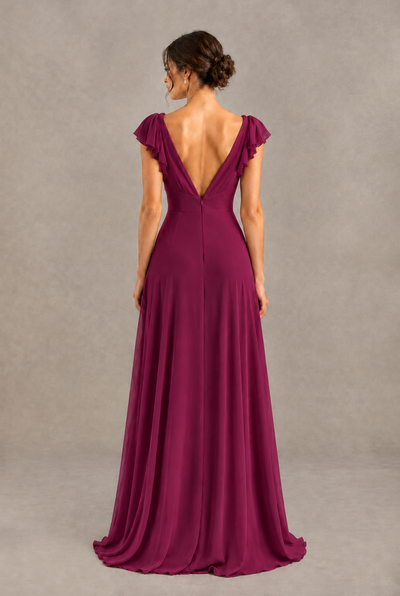 BOLODOO Desert Rose V-Neck Flutter Sleeve A-Line Bridesmaid Dress - Desert Rose - Desert Rose_2