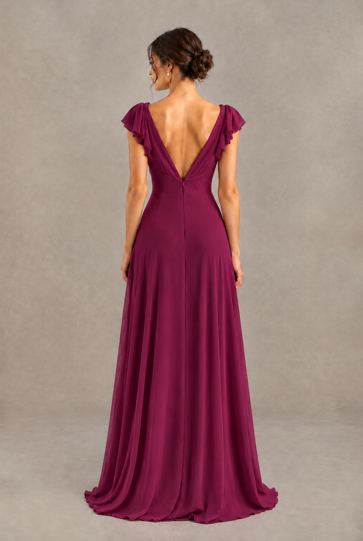 BOLODOO Desert Rose V-Neck Flutter Sleeve A-Line Bridesmaid Dress - Desert Rose - Desert Rose_2
