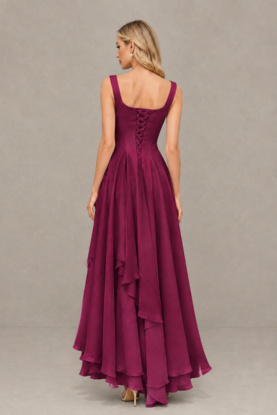 BOLODOO Desert Rose Square Neck Chiffon Bridesmaid Dress with Lace-Up Back - Desert Rose