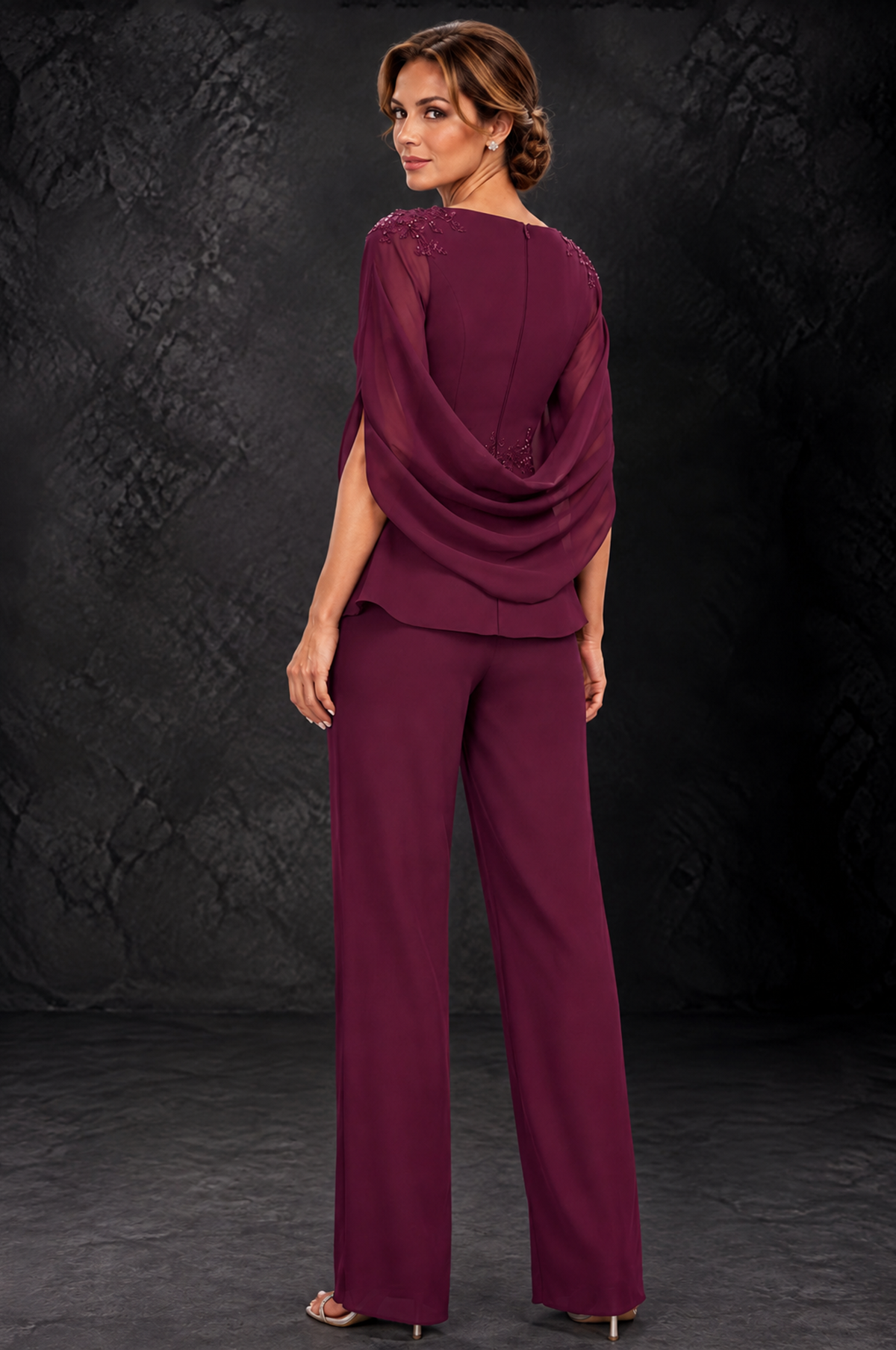 BOLODOO Desert Rose Embellished Cape Sleeve Mother of the Bride Pantsuit - Desert Rose - Desert_Rose_2