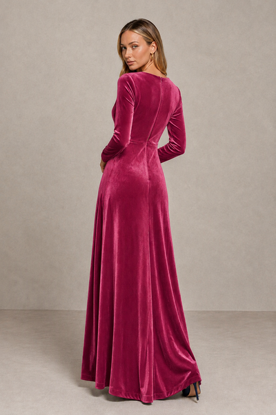 BOLODOO Desert Rose Velvet Long Sleeve V-Neck Ruched Evening Dress - Desert Rose - Desert_Rose_2