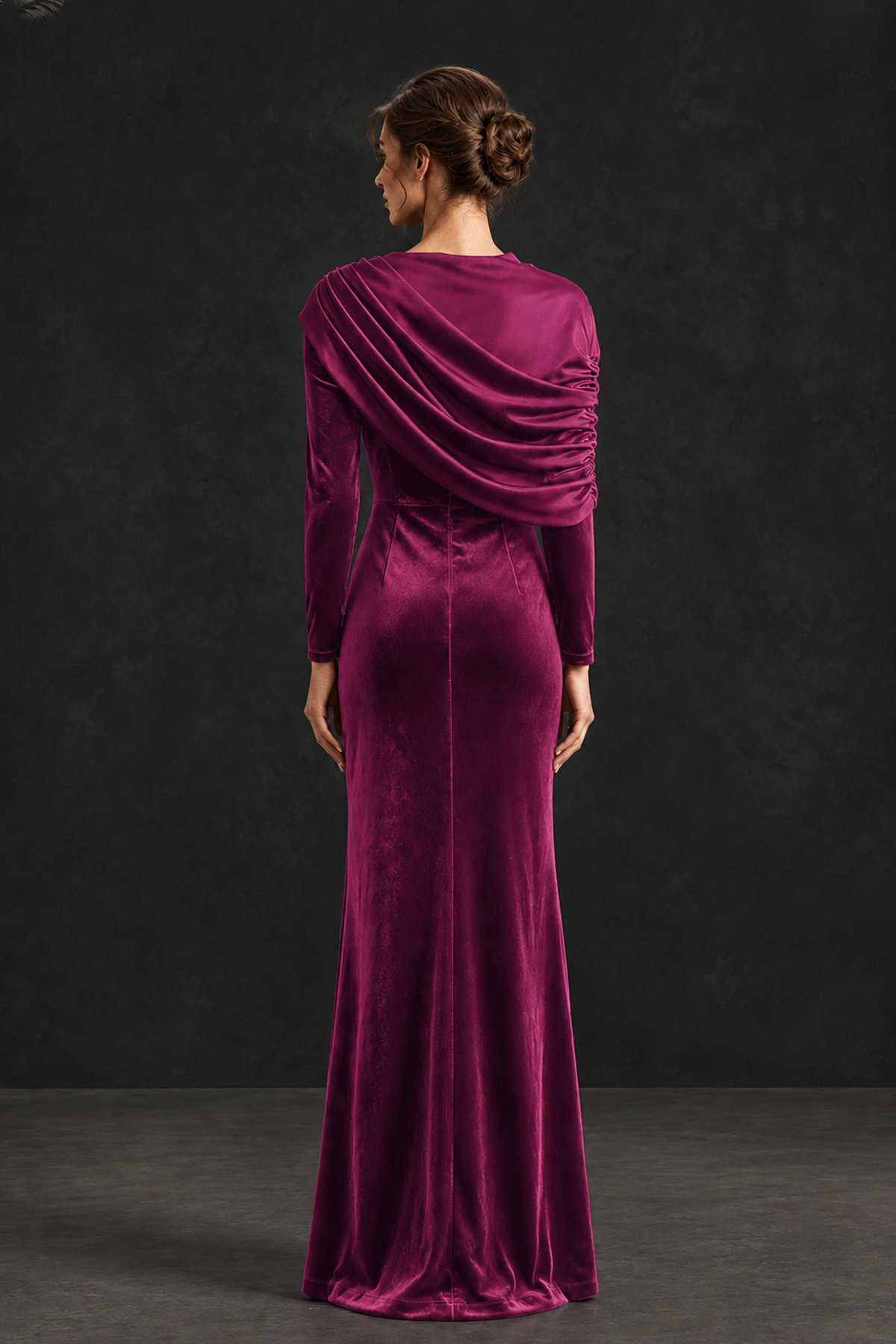 BOLODOO Desert Rose Velvet Long Sleeve Draped Mother of the Bride Dress - Desert Rose - Desert_Rose_2