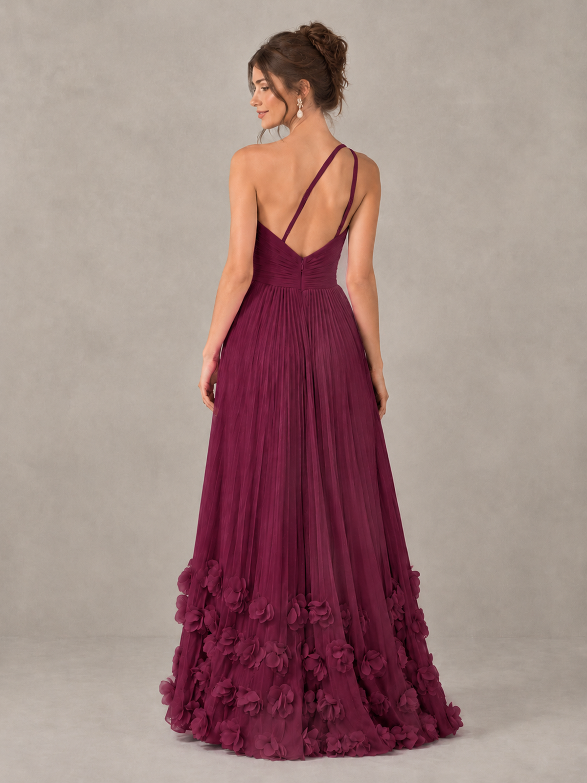 BOLODOO Desert Rose One-Shoulder Pleated Bridesmaid Dress with 3D Floral Hem - Desert Rose - Desert Rose_2