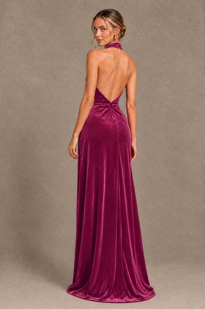 BOLODOO Desert Rose Velvet Halter Open-Back Ruched Evening Dress - Desert Rose - Desert_Rose_2