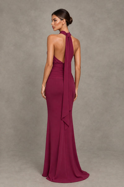 BOLODOO Desert Rose Chiffon Halter Maxi Formal Wedding Guest Dress - Desert Rose - Desert Rose_2
