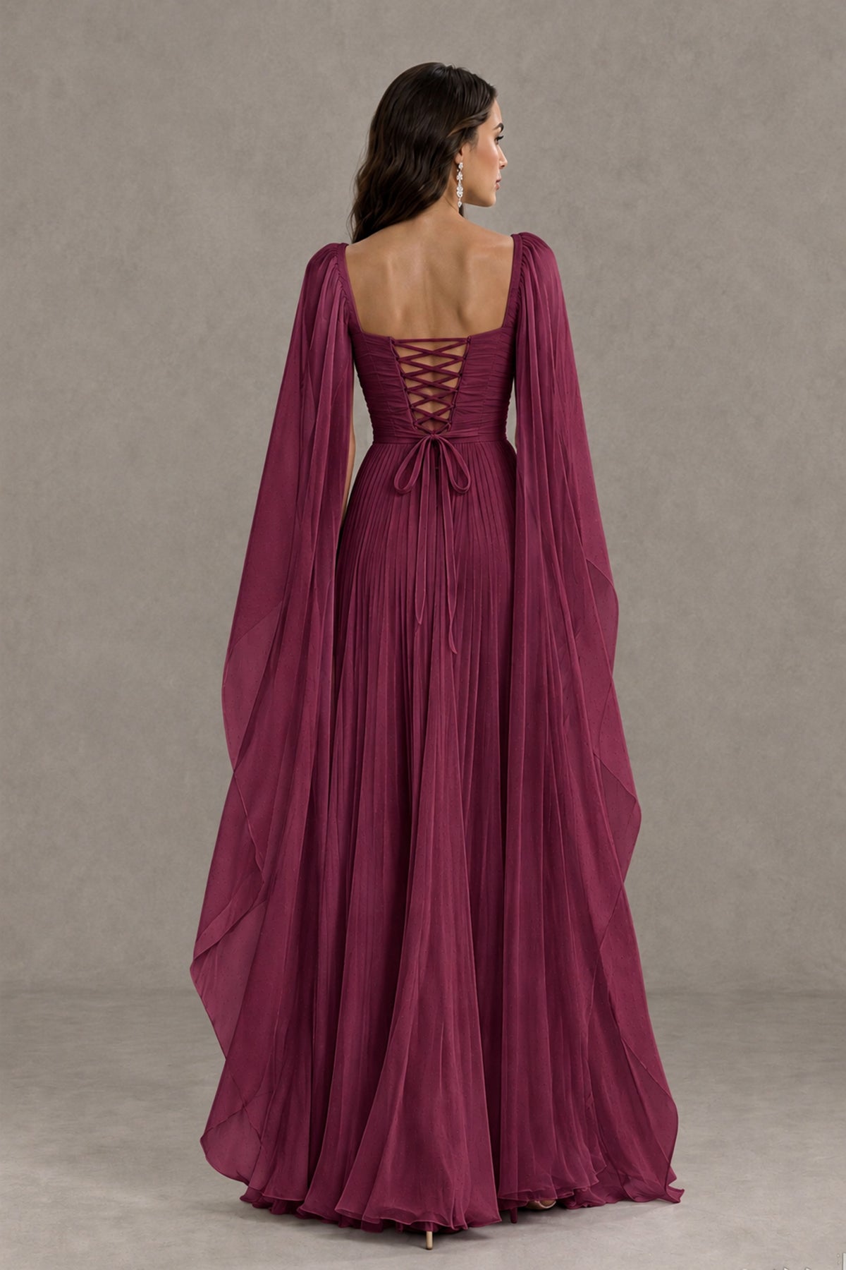 BOLODOO Desert Rose Square Neck Cape Sleeve A-Line Evening Dress - Desert Rose - Desert_Rose_2