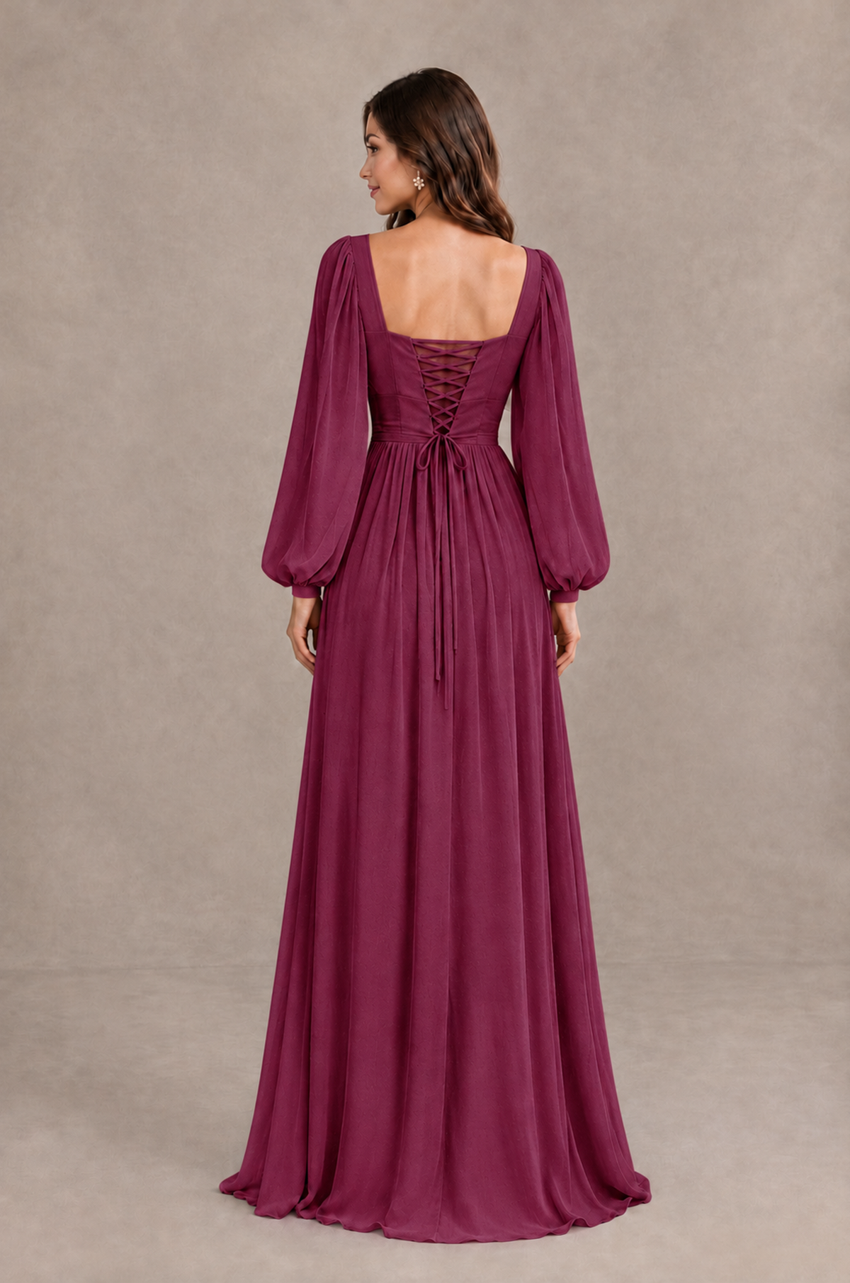 BOLODOO Desert Rose Long Sleeve V-Neck A-Line Bridesmaid Dress - Desert Rose - Desert Rose_2