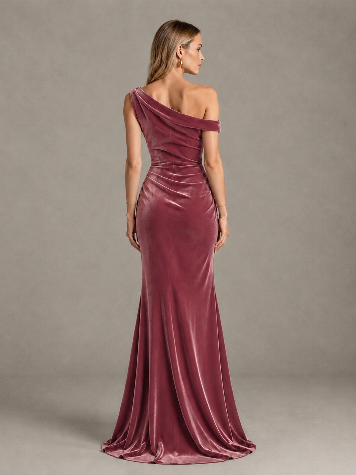 BOLODOO Desert Rose One-Shoulder Velvet Mermaid Evening Gown - Desert Rose - Desert Rose_2