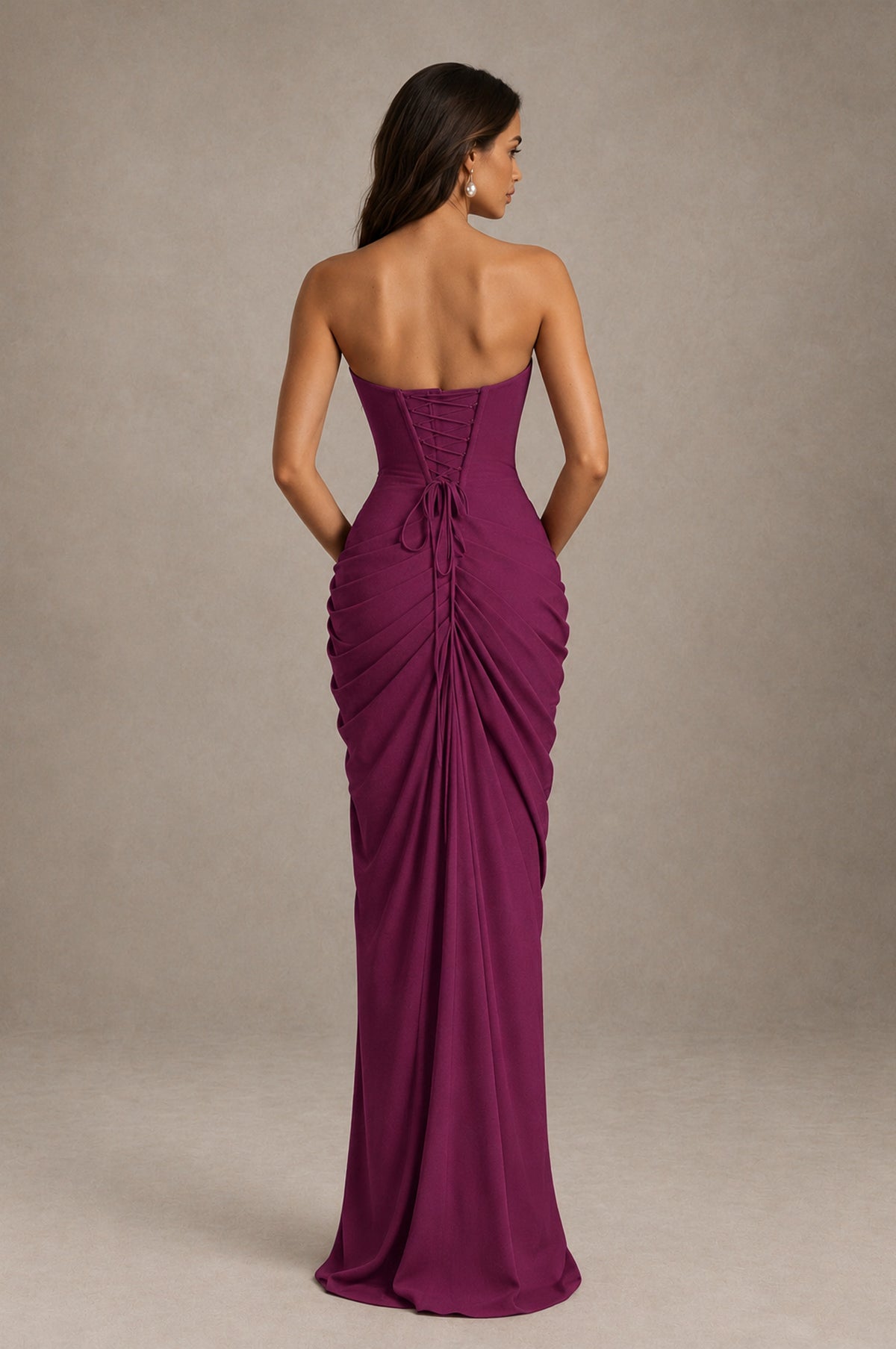 BOLODOO Strapless Draped Maxi Dress - Desert Rose Backless Evening Gown with High Slit - Desert Rose - Desert Rose_2