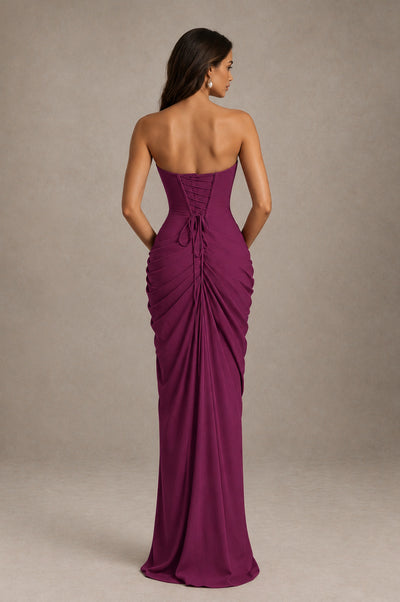 BOLODOO Strapless Draped Maxi Dress - Desert Rose Backless Evening Gown with High Slit - Desert Rose - Desert Rose_2