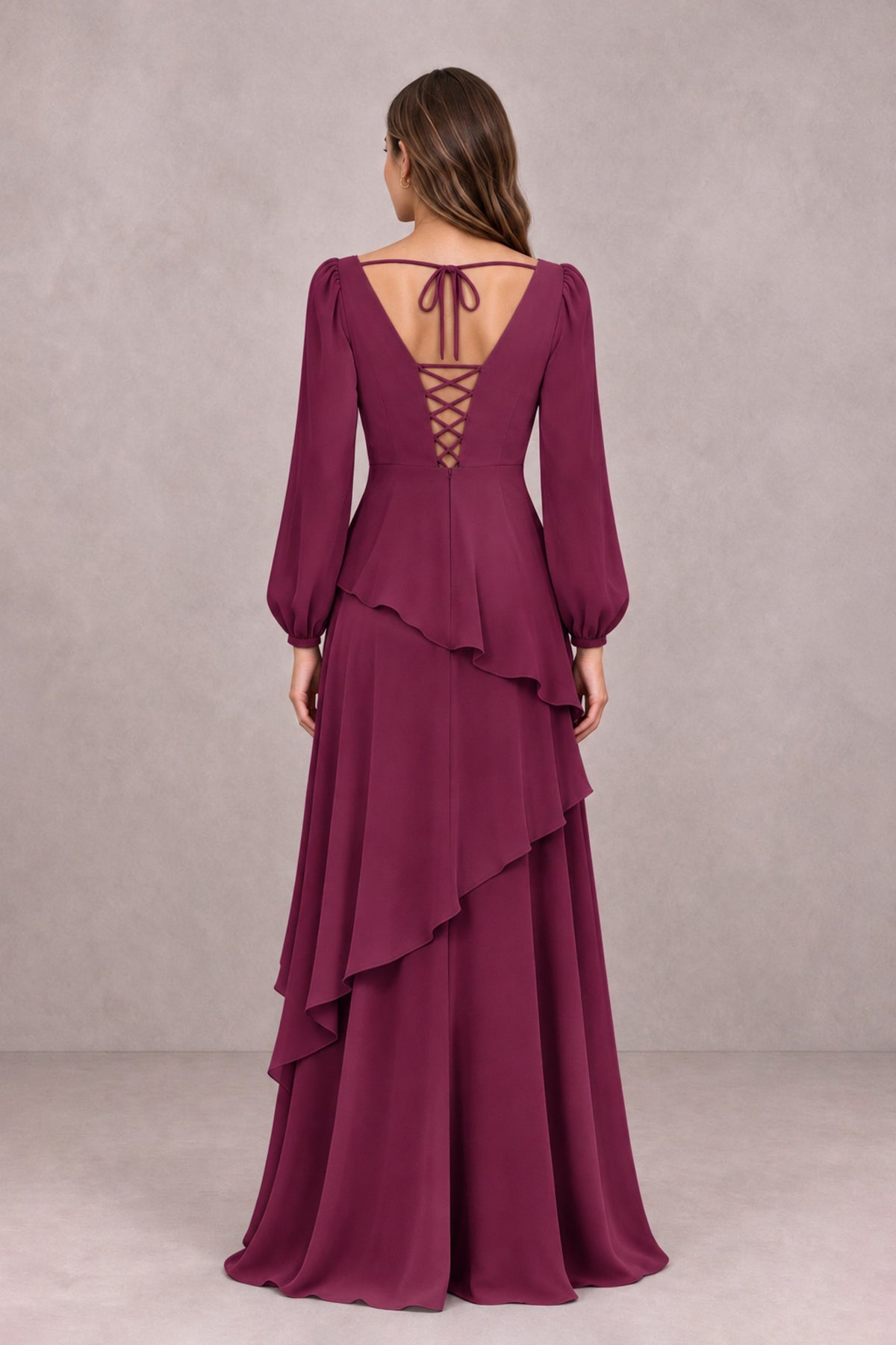 BOLODOO Desert Rose Long Sleeve Ruffle Bridesmaid Dresses - Desert Rose - Desert Rose_2
